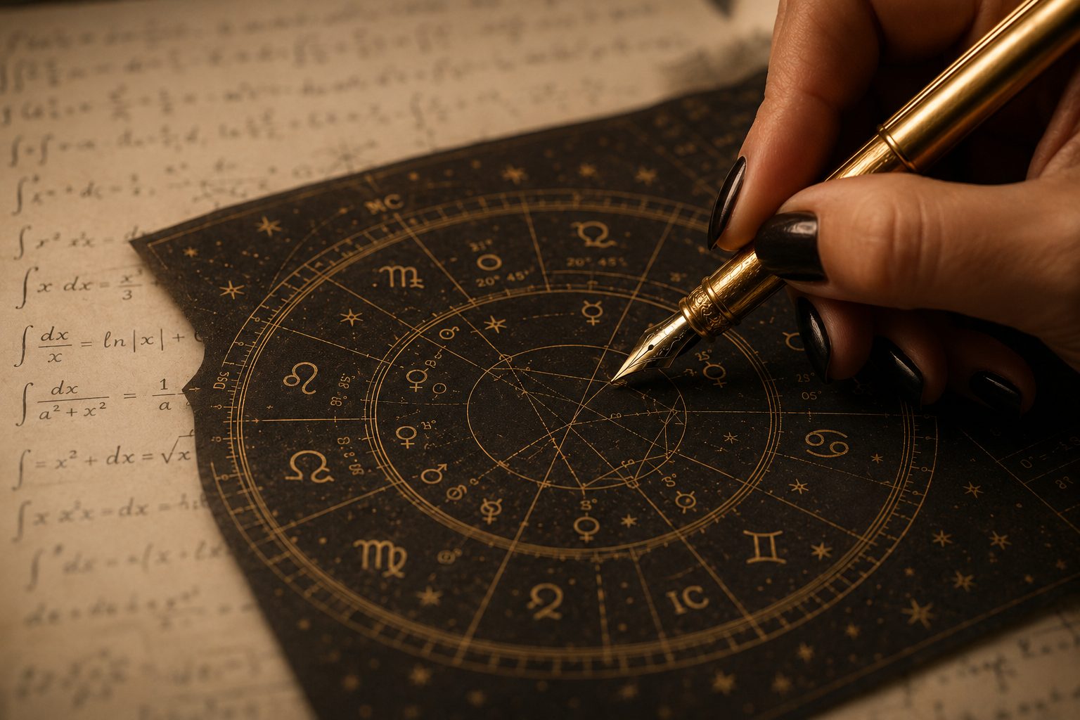 Marcação precisa sendo feita sobre um mapa astral calculado
